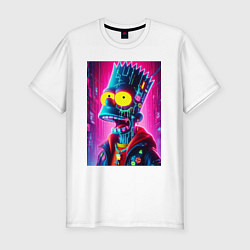 Футболка slim-fit Cyber Bart Simpson - neon glow ai art, цвет: белый