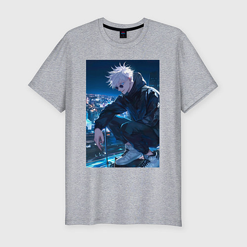 Мужская slim-футболка Магическая битва Сатору Годзё арт / Меланж – фото 1