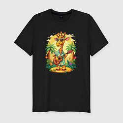 Футболка slim-fit Жираф играет на гитаре жаркое лето, цвет: черный