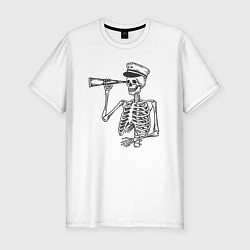 Футболка slim-fit Скелет капитан, цвет: белый