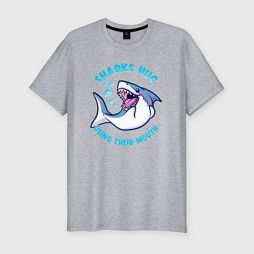 Мужская slim-футболка Акулы обнимаются ртом / Меланж – фото 1