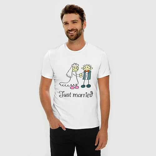 Мужская slim-футболка Just married / Белый – фото 3