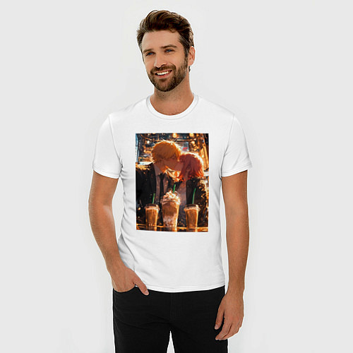 Мужская slim-футболка Человек-бензопила Дэндзи Макима / Белый – фото 3