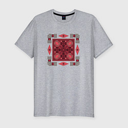 Футболка slim-fit Этнический красный орнамент, цвет: меланж