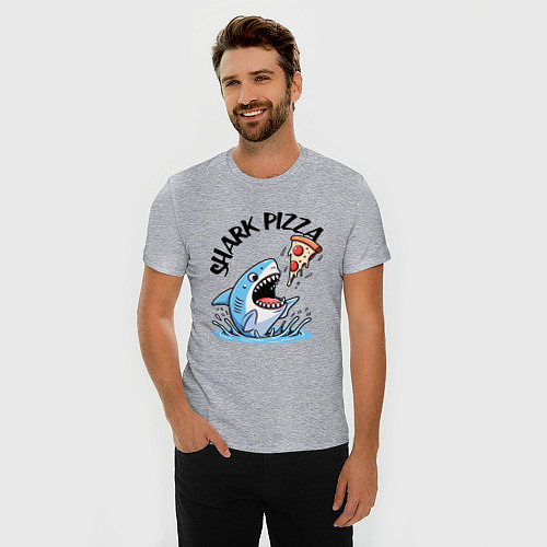 Мужская slim-футболка Shark pizza - ai art fantasy / Меланж – фото 3
