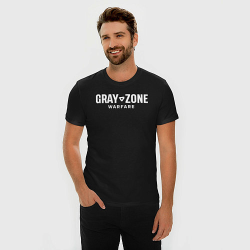 Мужская slim-футболка Gray zone warfare logo / Черный – фото 3