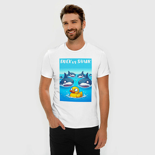 Мужская slim-футболка Duck vs shark - ai art fantasy / Белый – фото 3