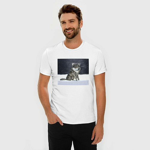 Мужская slim-футболка Волк ауффф мем / Белый – фото 3