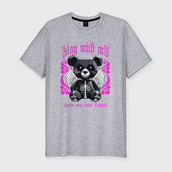 Футболка slim-fit Скелет злобного плюшевого мишки с крыльями, цвет: меланж