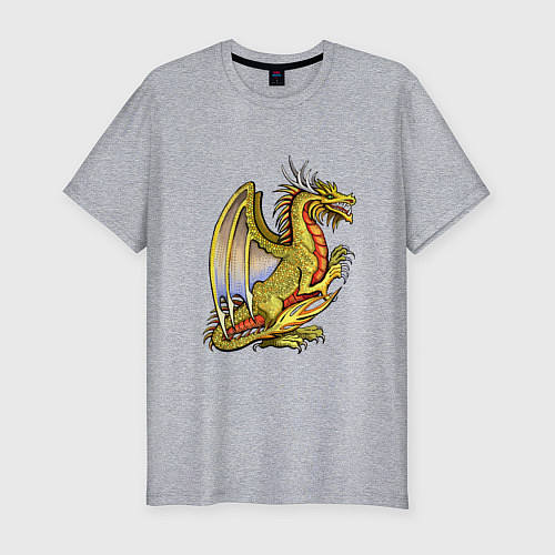 Мужская slim-футболка HOMM3 gold dragon / Меланж – фото 1