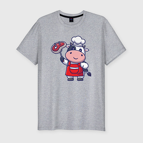Мужская slim-футболка Коровка повар / Меланж – фото 1