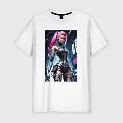 Футболка slim-fit Cyber Barbie from future - ai art fantasy, цвет: белый