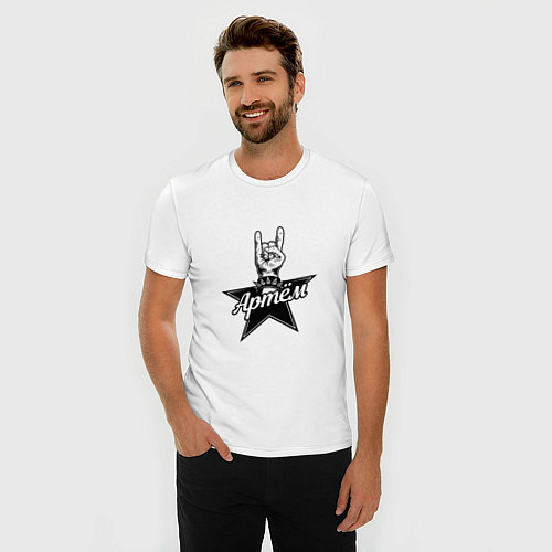Мужская slim-футболка Артём рок звезда / Белый – фото 3