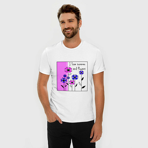 Мужская slim-футболка Люблю лето и цветы яркий розовый / Белый – фото 3