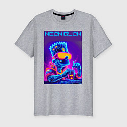 Футболка slim-fit Bart Simpson - neon fantasy ai art, цвет: меланж