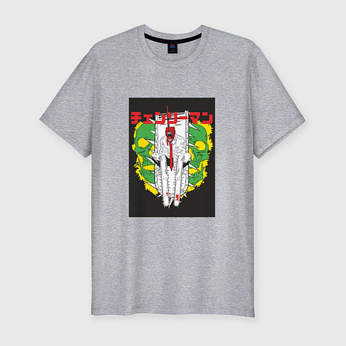 Мужская slim-футболка Человек-бензопила Денджи бензопила / Меланж – фото 1