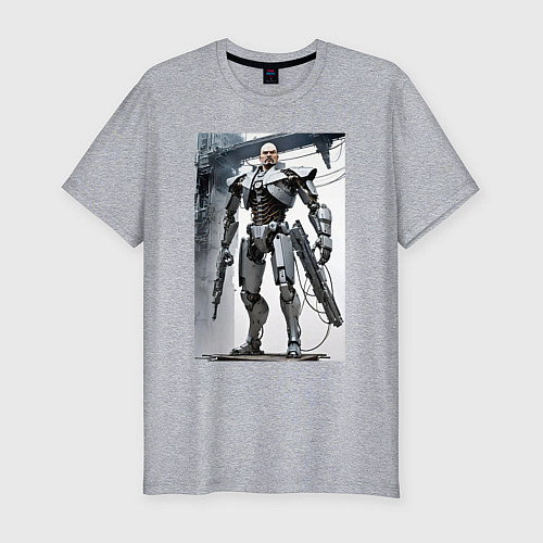 Мужская slim-футболка Ленин робот - киборг ai art / Меланж – фото 1