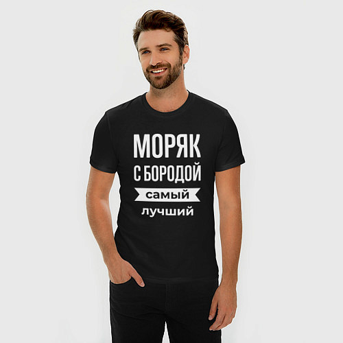 Мужская slim-футболка Моряк с бородой / Черный – фото 3