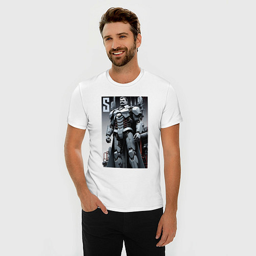 Мужская slim-футболка Иосиф человек из стали - нейросеть / Белый – фото 3