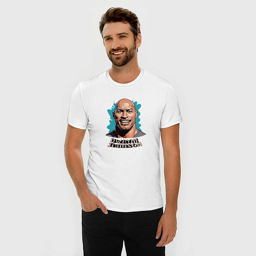 Мужская slim-футболка Карикатурный портрет Дуэйна Джонсона / Белый – фото 3