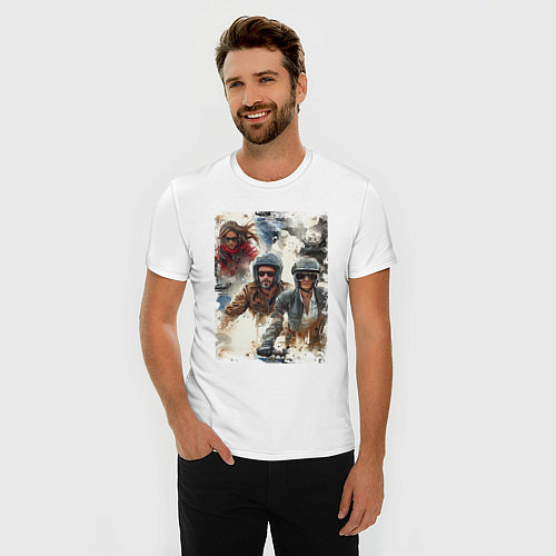 Мужская slim-футболка Мотокросс -акварель / Белый – фото 3