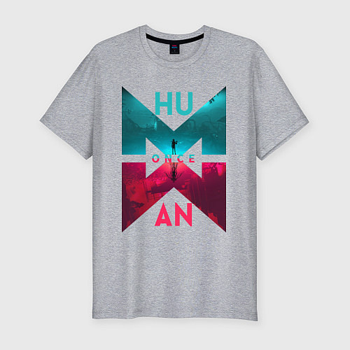 Мужская slim-футболка Once human logotype / Меланж – фото 1