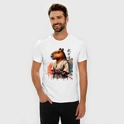 Футболка slim-fit Capybara samurai - ai art fantasy, цвет: белый — фото 2