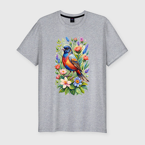 Мужская slim-футболка Расписной овсянковый кардинал / Меланж – фото 1
