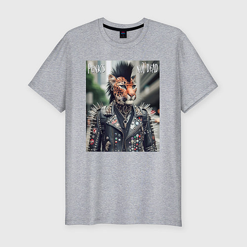 Мужская slim-футболка Леопард панк музыкант - нейросеть / Меланж – фото 1