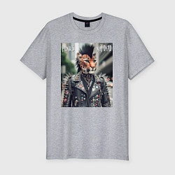 Футболка slim-fit Леопард панк музыкант - нейросеть, цвет: меланж