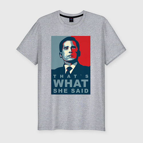 Мужская slim-футболка Thats what she said - the office / Меланж – фото 1