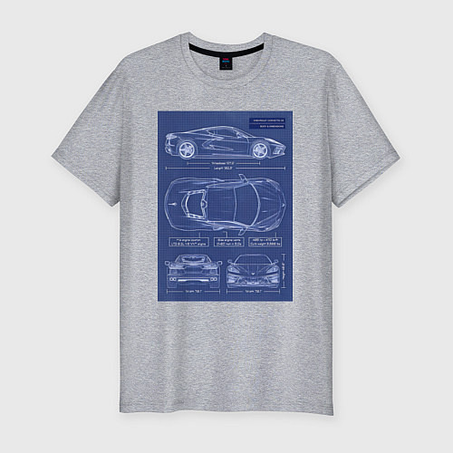 Мужская slim-футболка Chevrolet Corvette чертеж / Меланж – фото 1