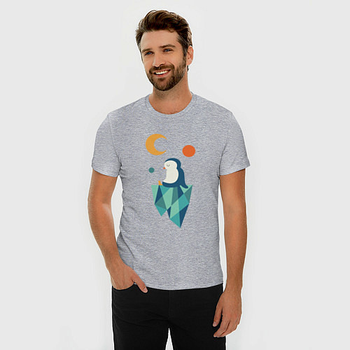 Мужская slim-футболка Пингвин на айсберге / Меланж – фото 3