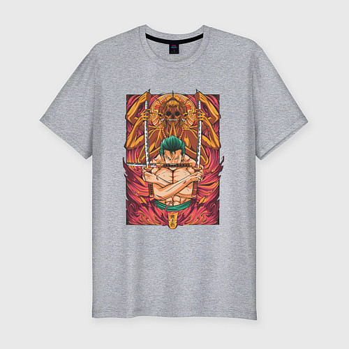 Мужская slim-футболка One piece Зоро бог / Меланж – фото 1