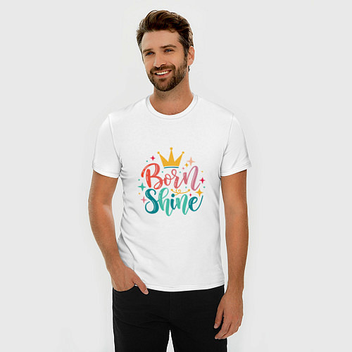 Мужская slim-футболка Рожденный сиять / Белый – фото 3
