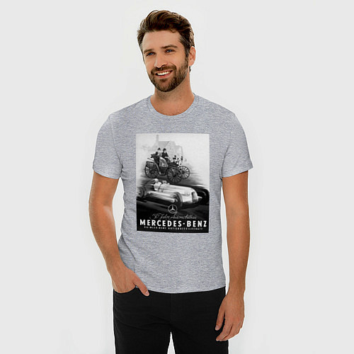 Мужская slim-футболка Mercedes benz раритетный / Меланж – фото 3