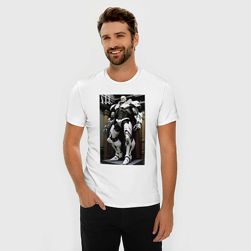 Мужская slim-футболка Ленин киборг - нейросеть / Белый – фото 3