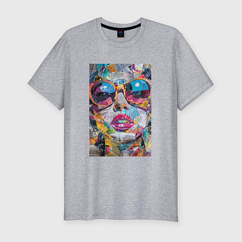 Мужская slim-футболка Лицо девушки из обрезков газет / Меланж – фото 1