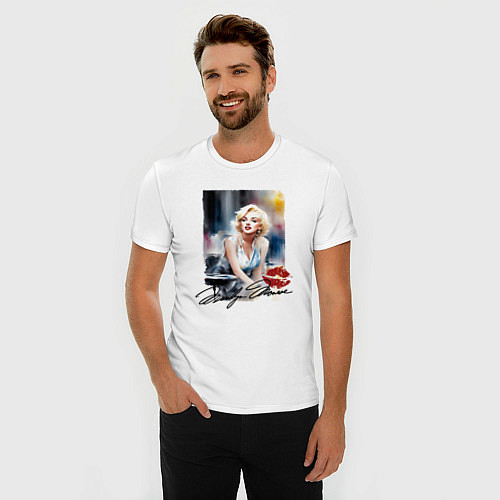 Мужская slim-футболка Мэрилин Монро - звезда / Белый – фото 3