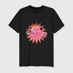 Футболка slim-fit Розовый летний кот, цвет: черный