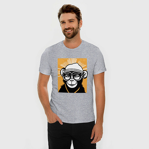 Мужская slim-футболка Обезьяна и очки / Меланж – фото 3
