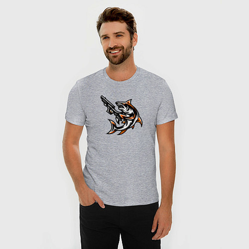 Мужская slim-футболка Акула с пистолетом / Меланж – фото 3
