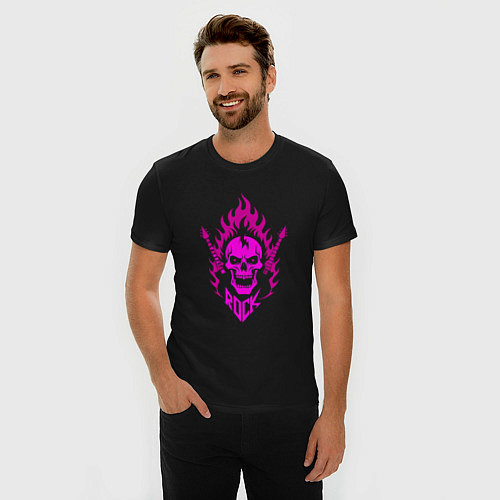 Мужская slim-футболка Рок фиолетовый череп / Черный – фото 3