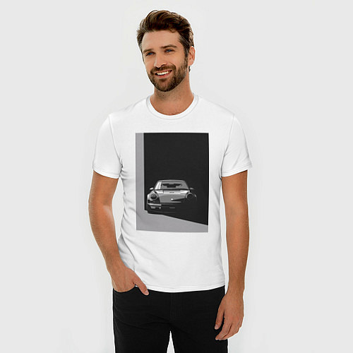Мужская slim-футболка Porsche 911 легендарный автомобиль / Белый – фото 3