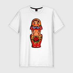 Мужская slim-футболка Русская барби матрешка без цензуры
