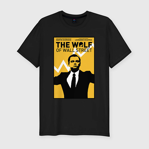 Мужская slim-футболка Волк с волстрит - Ди Каприо / Черный – фото 1