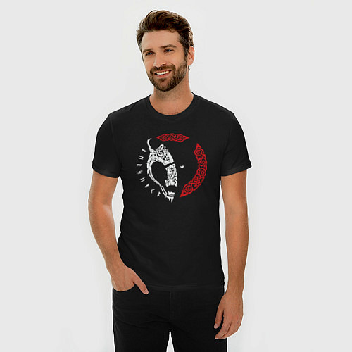 Мужская slim-футболка Волк фенрир в кельтском стиле с рунами / Черный – фото 3