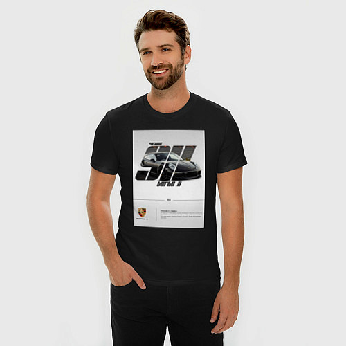 Мужская slim-футболка Porsche 911 стильный автомобиль / Черный – фото 3