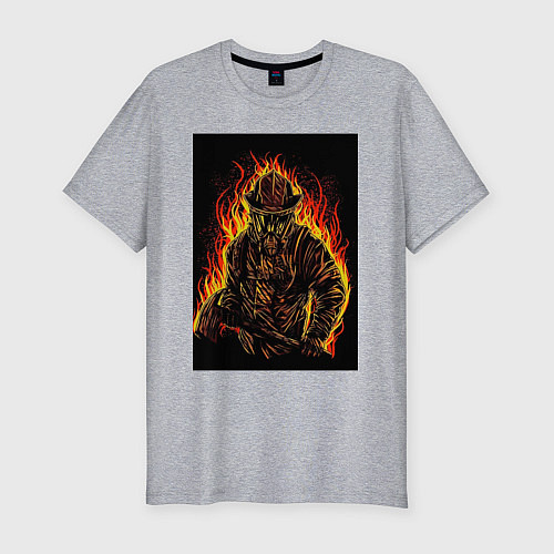 Мужская slim-футболка Пожарный огнеборец / Меланж – фото 1