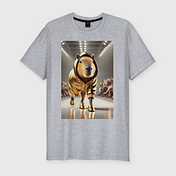 Футболка slim-fit Капибара без лапки на модном показе в золоте, цвет: меланж